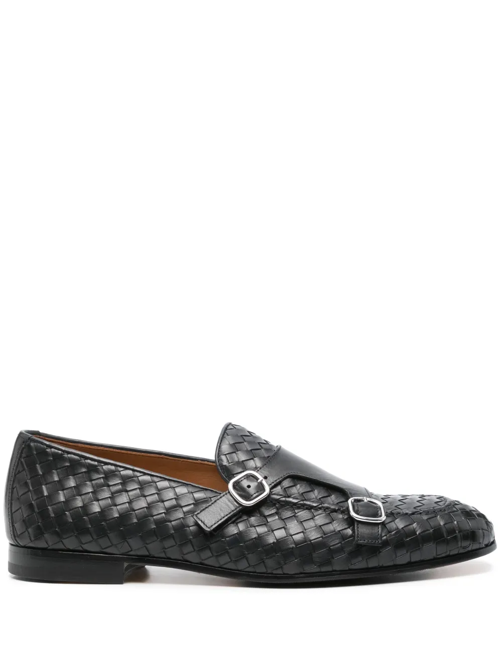 Doucal's Interwoven Leather Monk Shoes In Black