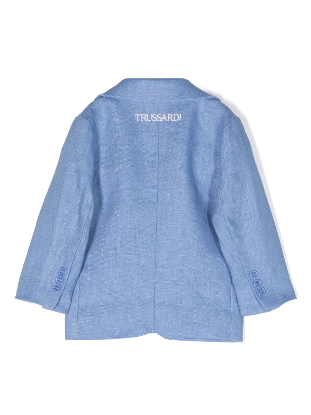 Shop Trussardi Junior Single-breasted Linen Blazer In Blue