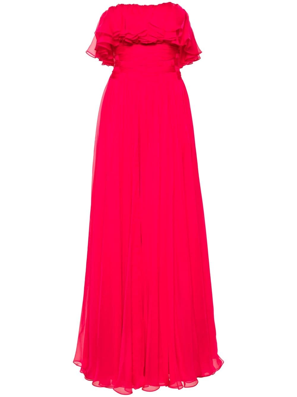 Gemy Maalouf Strapless Ruffled Gown In Pink
