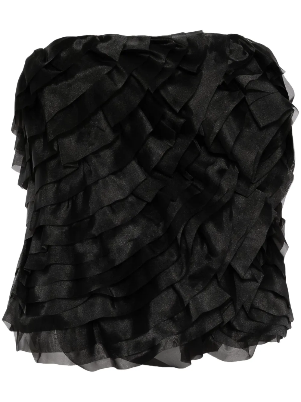 Aje Charmed Ruffled Organza Bustier Top In Black