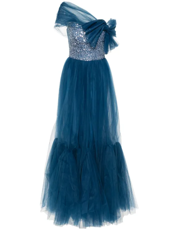 Gemy Maalouf off-shoulder Tulle Dress Blue FARFETCH LB
