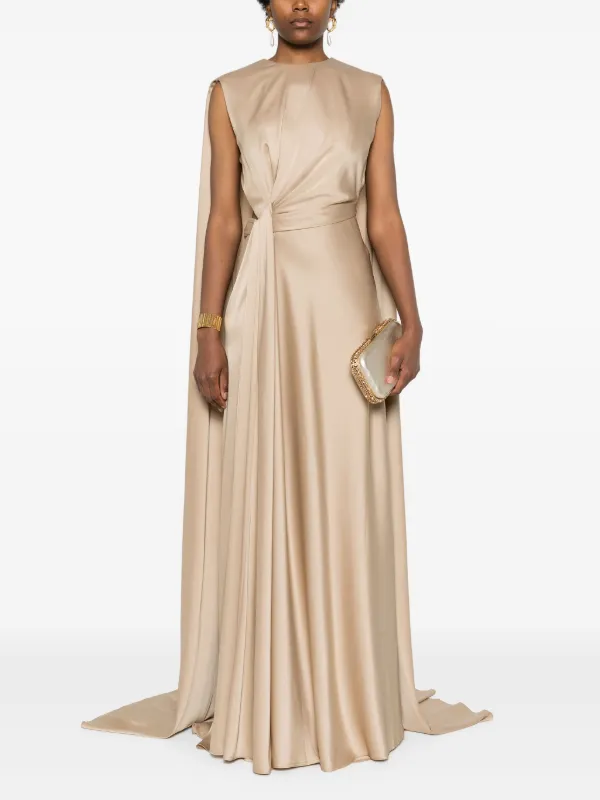 Gemy Maalouf draped-cape Long Dress Gold FARFETCH