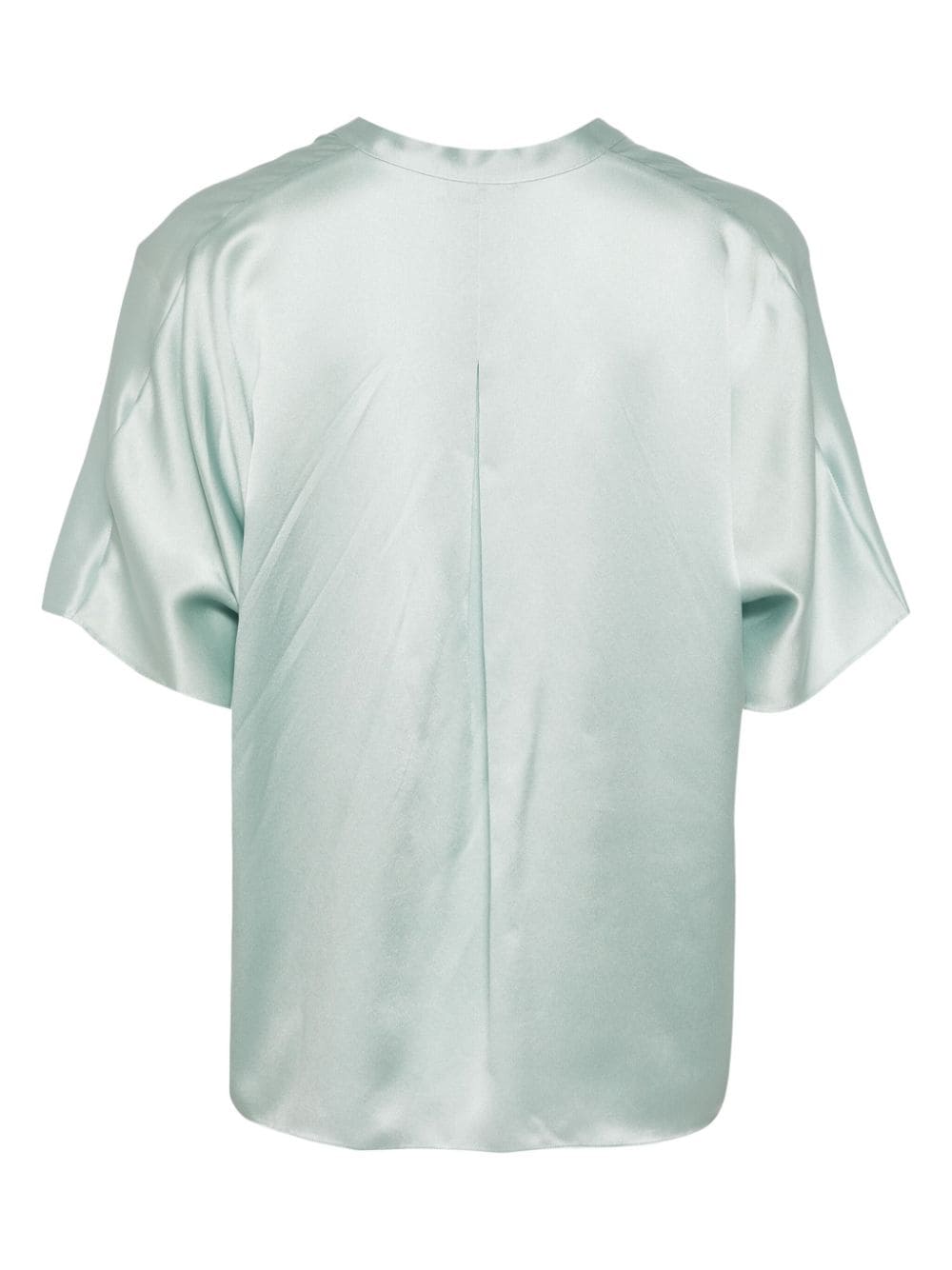 Shop Vince Short-sleeve Silk Blouse In Blue