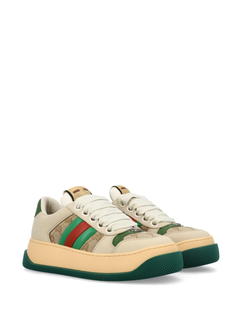 Shop Gucci Screener Panelled Sneakers In Nude