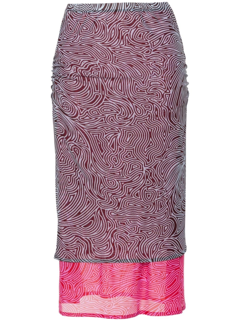 Dries Van Noten Double-layered Abstract-print Skirt In Brown