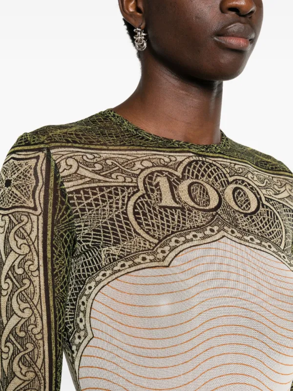 jean paul gaultier dress mesh Jean Paul Gaultier Squeletor Printed Mesh Crew Neck Short Dress SS25