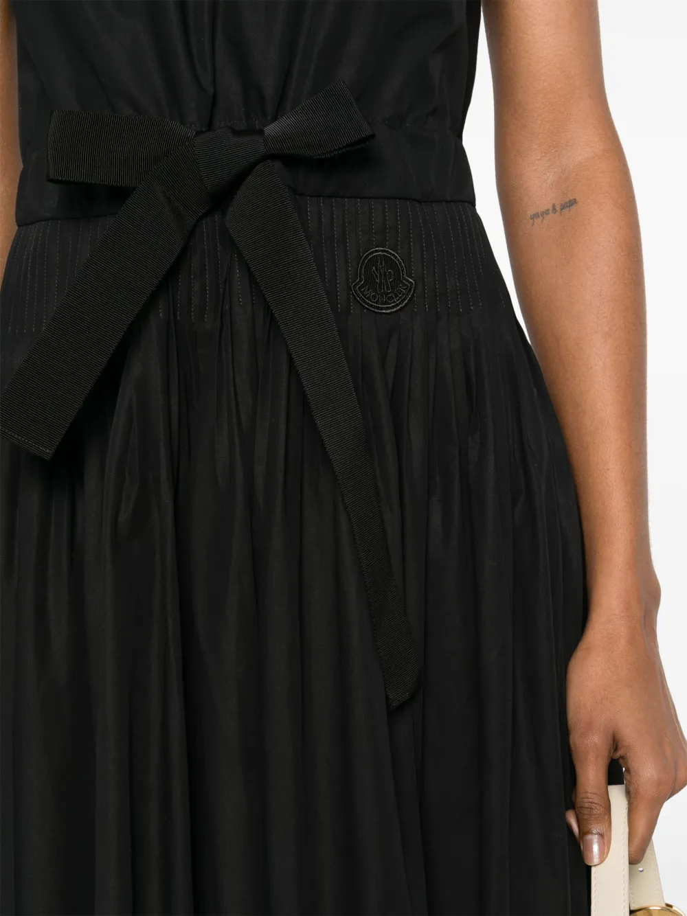 Shop Moncler Pleated Taffeta Midi Dress In Black