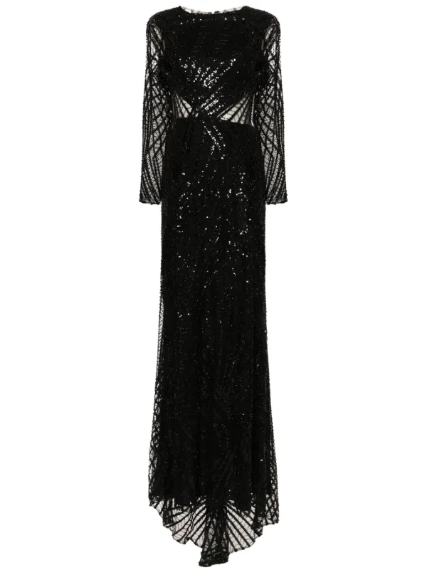 Gemy Maalouf Sequinned Mesh Gown - Black