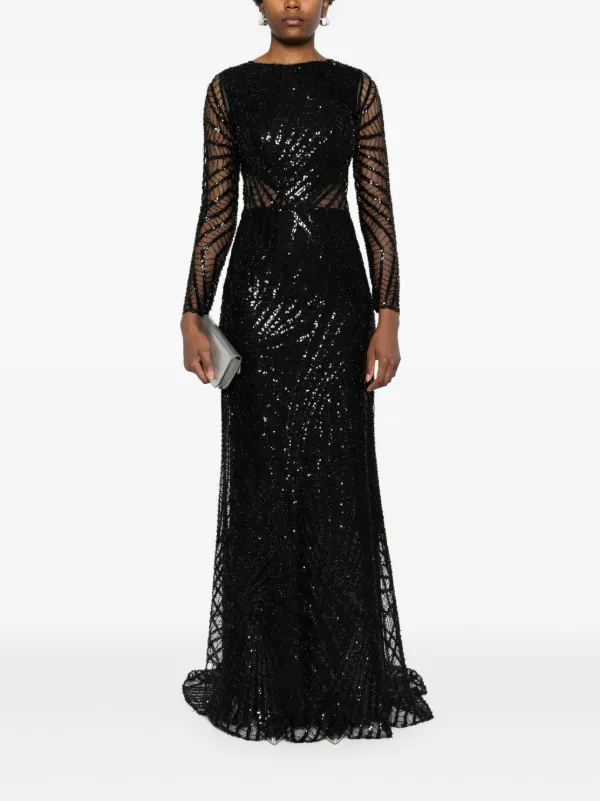 Gemy Maalouf Sequinned Mesh Gown Black FARFETCH JO