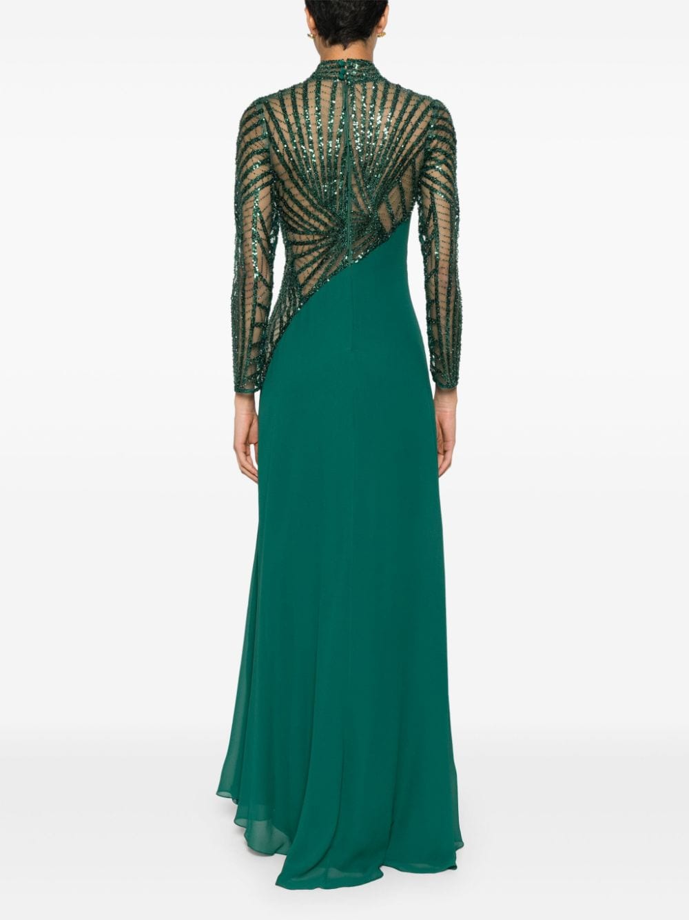 Shop Gemy Maalouf Sequin-embellished Panelled Gown In Green
