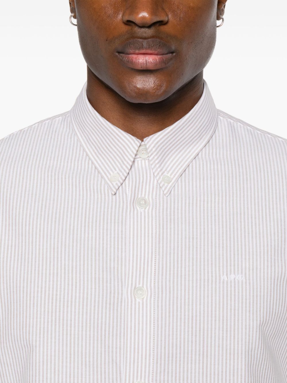 Shop Apc Embroidered-logo Striped Shirt In Neutrals