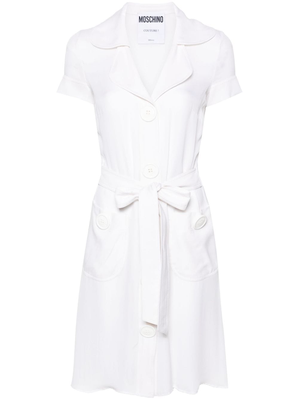 Pre-owned Moschino 2000s Notched-lapels Belted Midi Dress In White