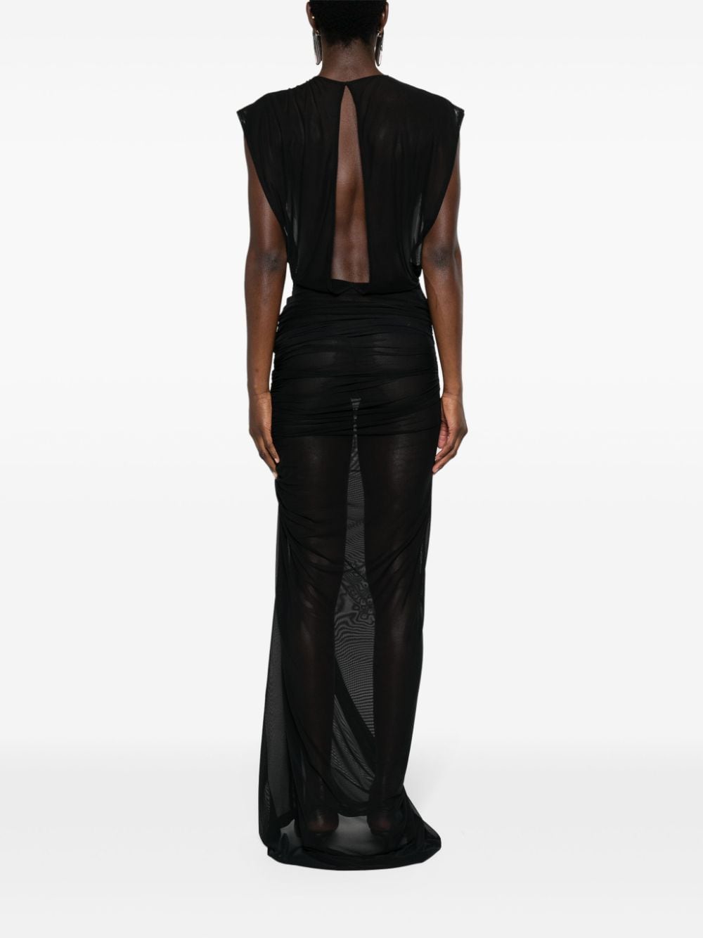 Shop Jean Paul Gaultier Logo-embroidered Mesh Maxi Dress In Black