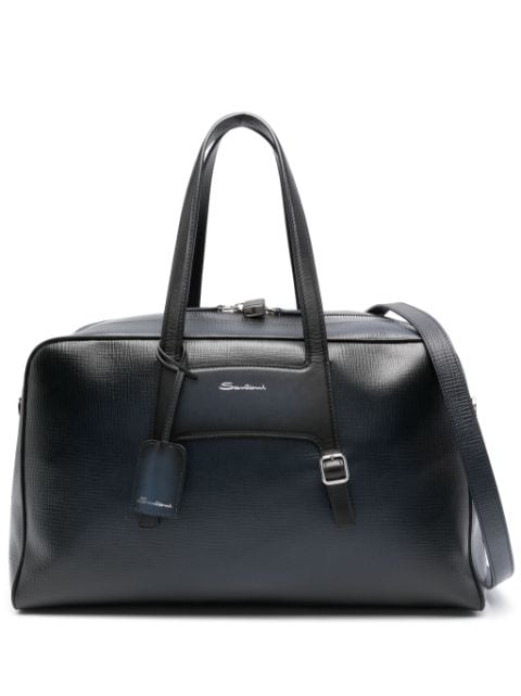Santoni logo-stamp leather luggage bag