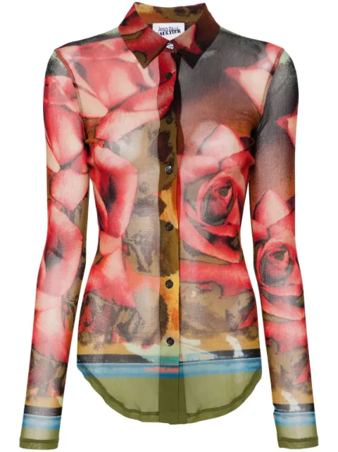 Jean Paul Gaultier camisa con rosas estampadas