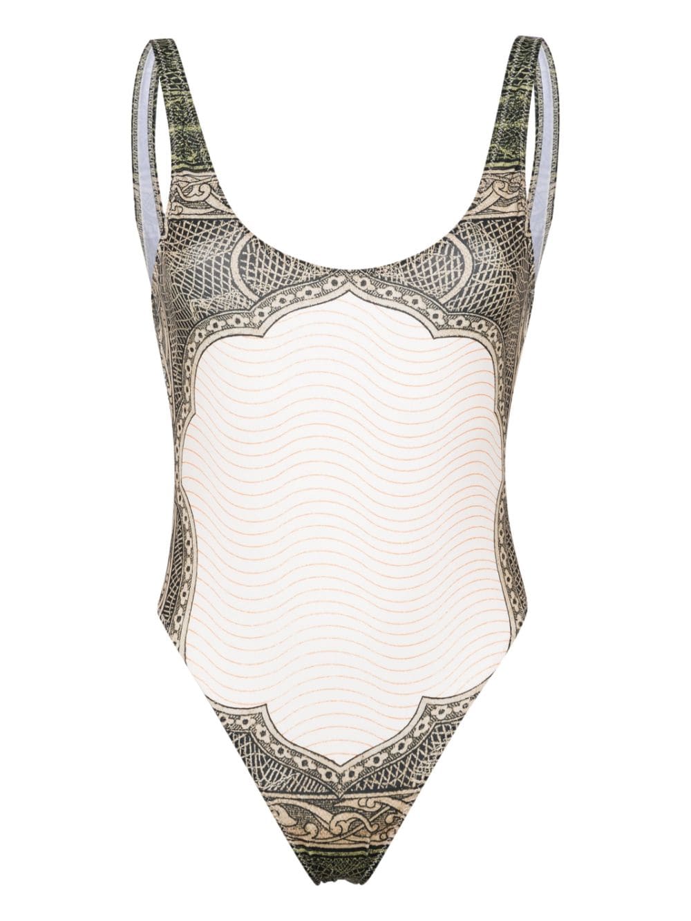 Shop Jean Paul Gaultier Cartouche-print High-cut Swimsuit In Green