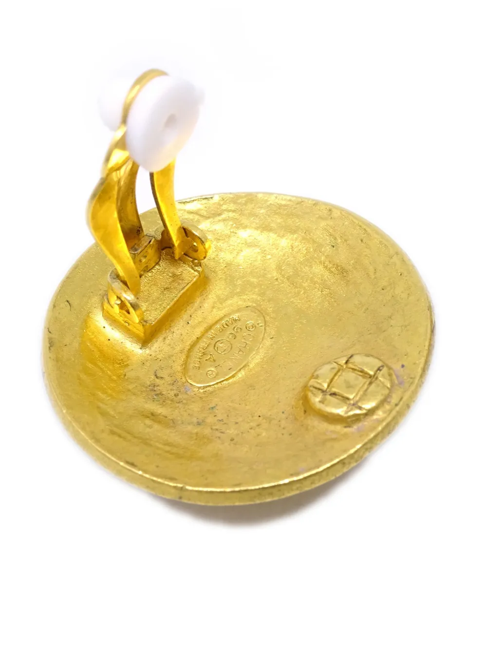 Pre-owned Chanel 1996 Cc-embossed Button Clip-on Earrings In Gold