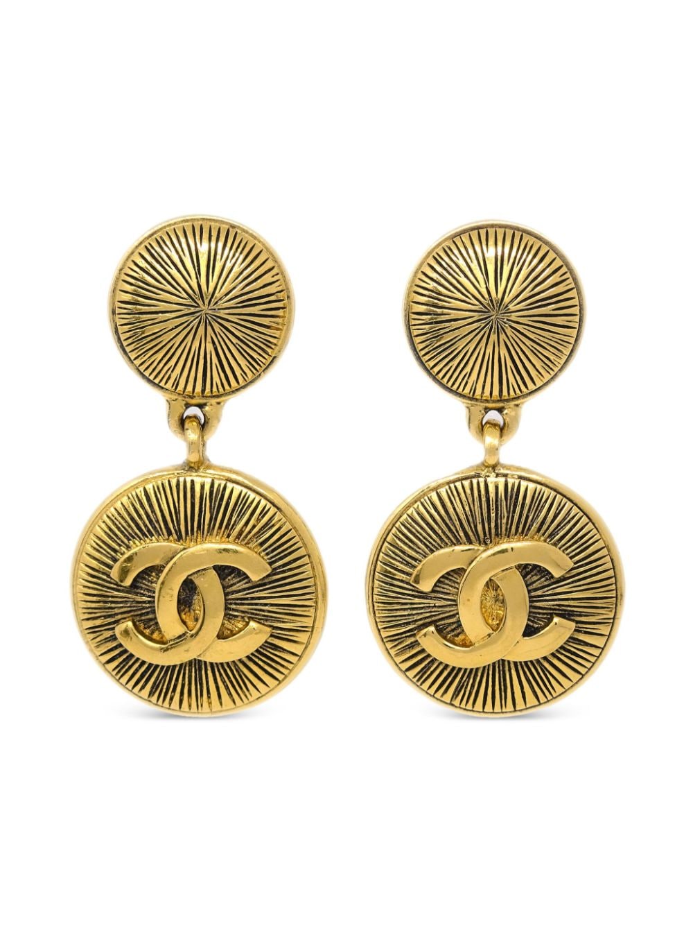 Pre-owned Chanel 1990-2000 Cc Dangle Clip-on Earrings In Gold