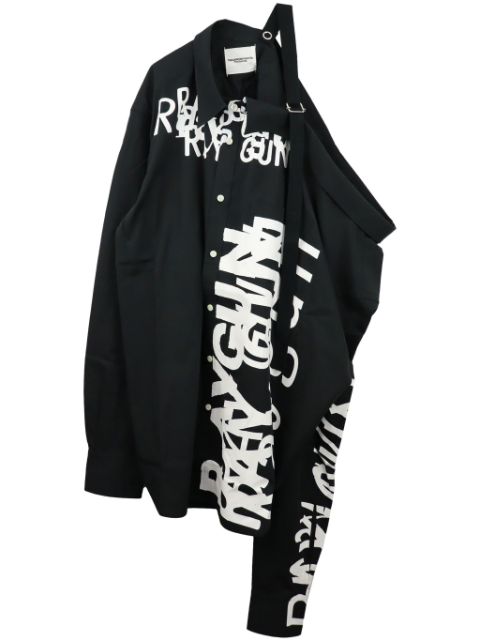 Takahiromiyashita The Soloist slogan-print one-shoulder shirt