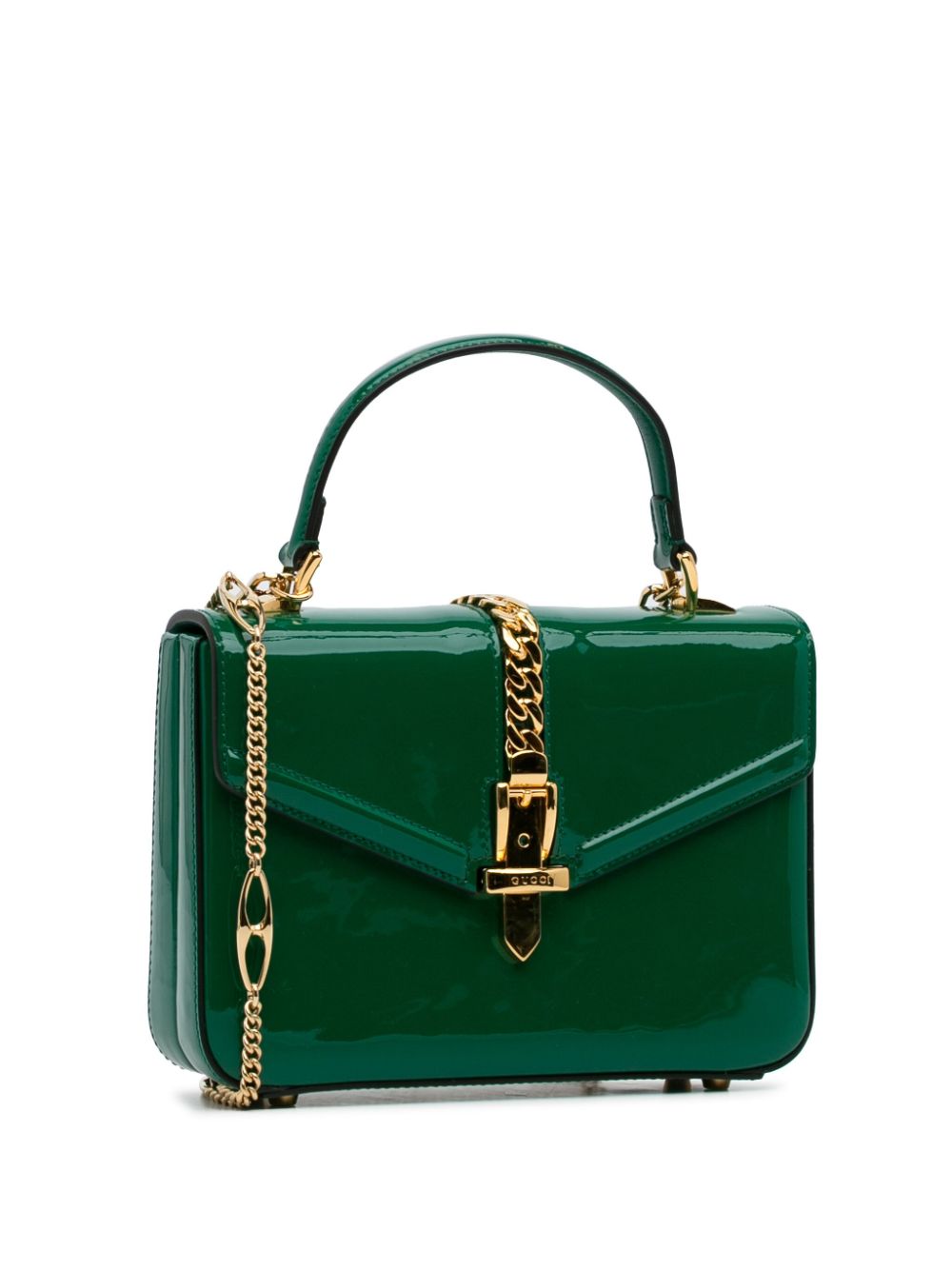 Gucci Pre-Owned 2016-2023 Pre-Owned Gucci Patent Sylvie 1969 Satchel - Groen