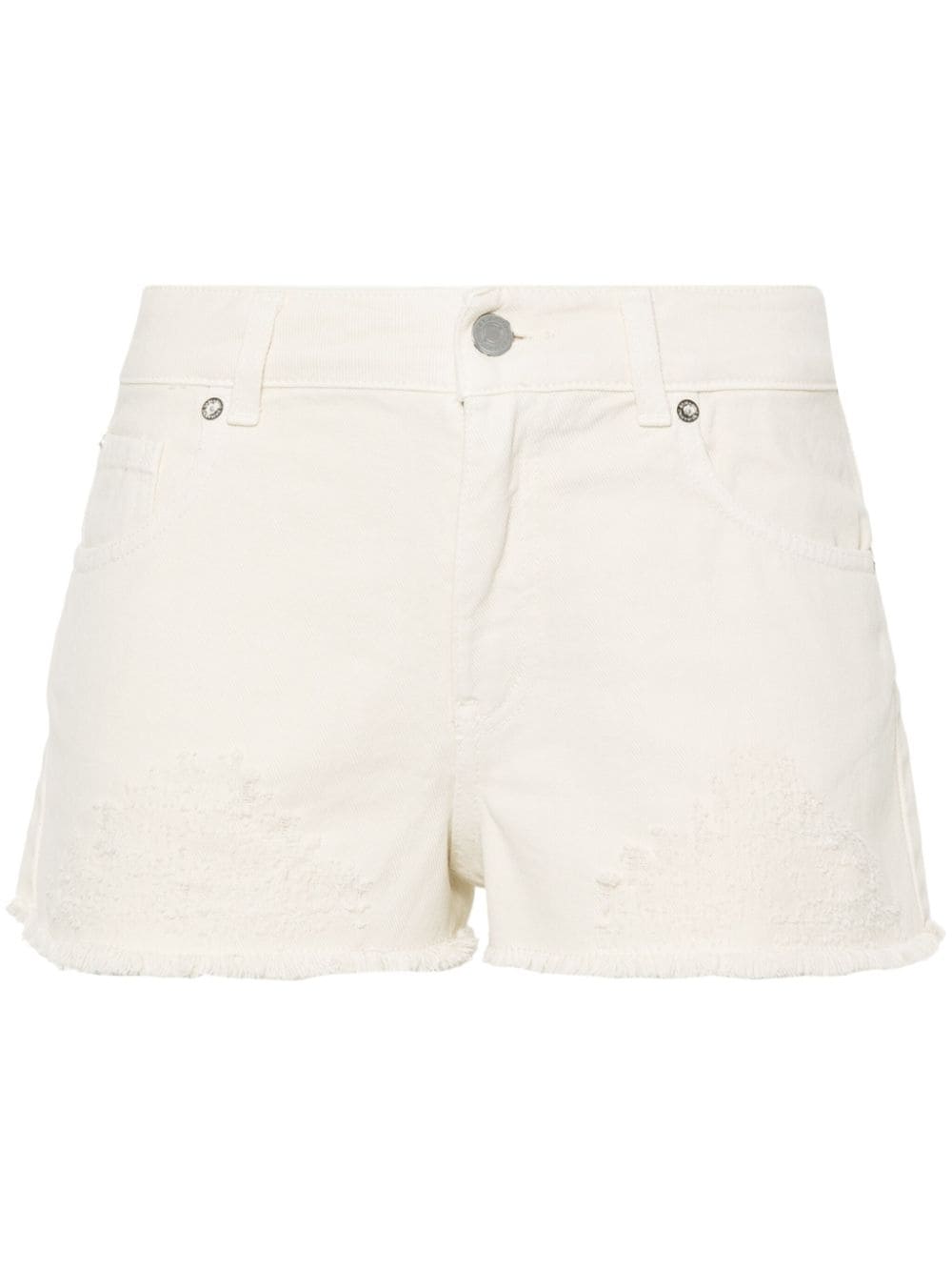 distressed high-rise denim shorts