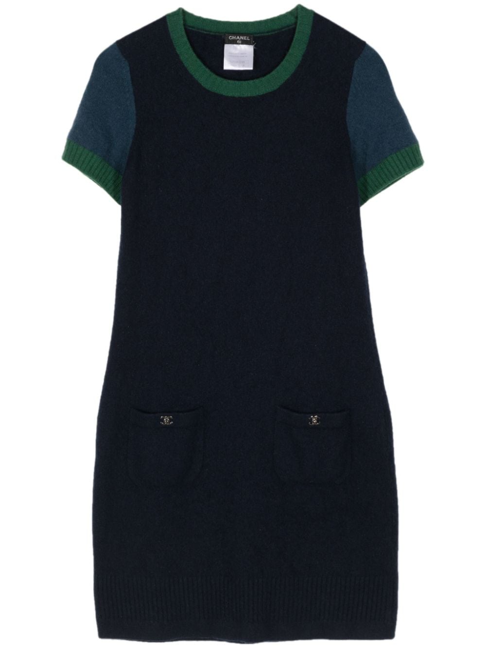 Pre-owned Chanel 2000s Colour-block Cashmere Dress In Blue