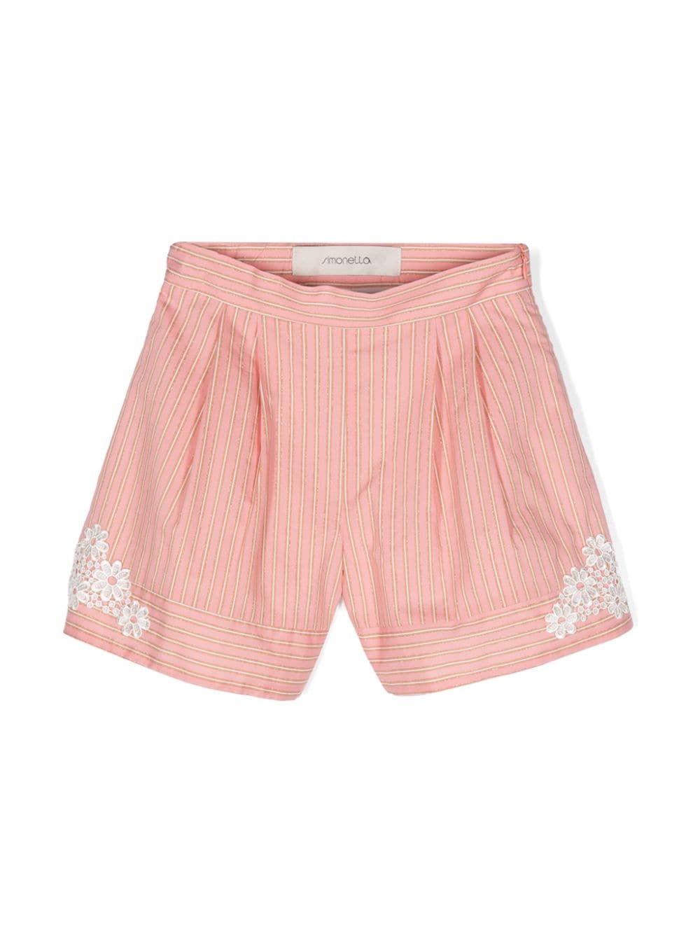 Shop Simonetta Lace-appliqué Striped Shorts In Pink