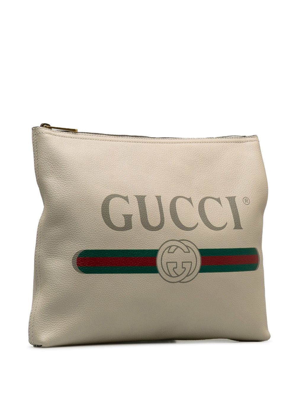Pre-owned Gucci Interlocking G 印花皮质手拿包（2000-2015年典藏款） In White