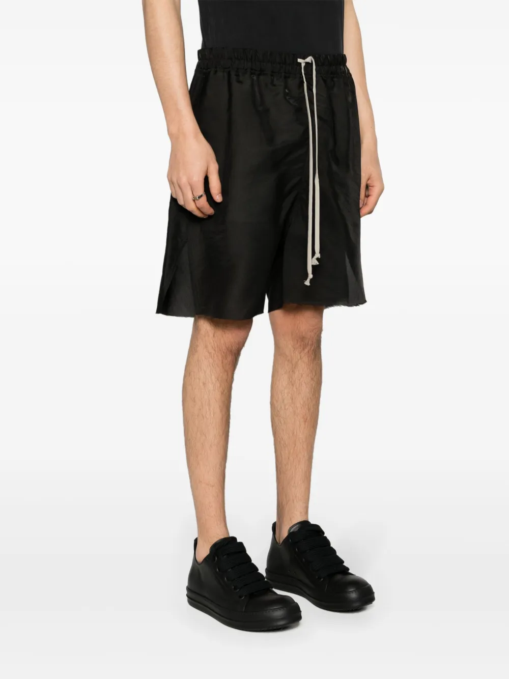 Shop Rick Owens Semi-sheer Silk Blend Shorts In Black