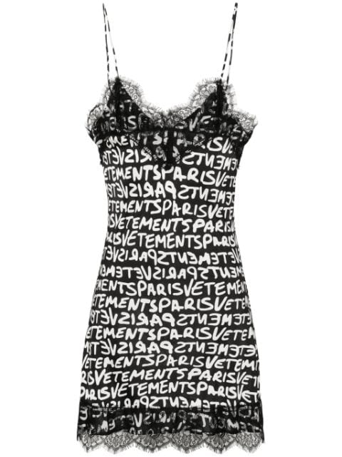 VETEMENTS lace-detail logo-print dress
