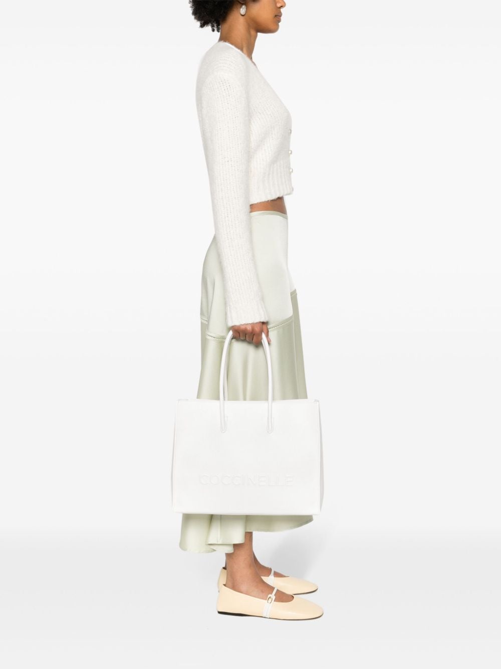 Shop Coccinelle Medium Myrtha Maxi Tote Bag In White