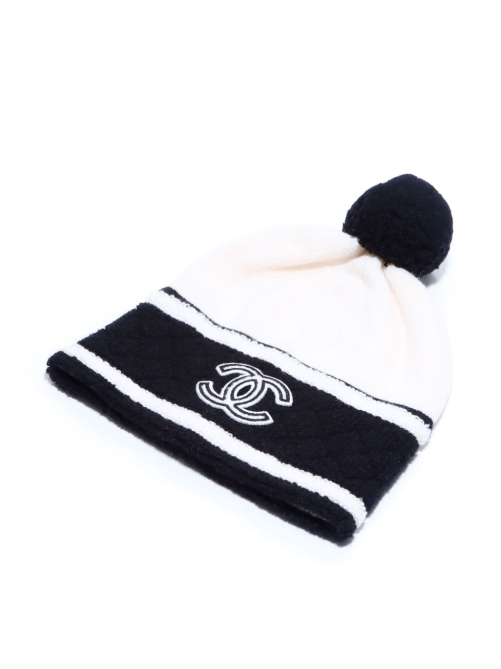 Pre-owned Chanel 2020s Cc Stitch Cashmere Beanie In White
