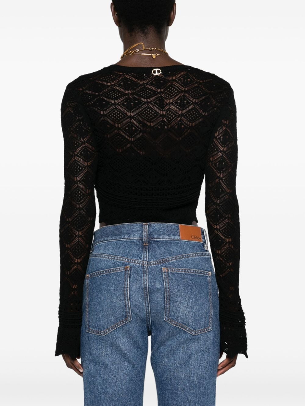 Shop Twinset Open-knit Cropped Cardigan In Black