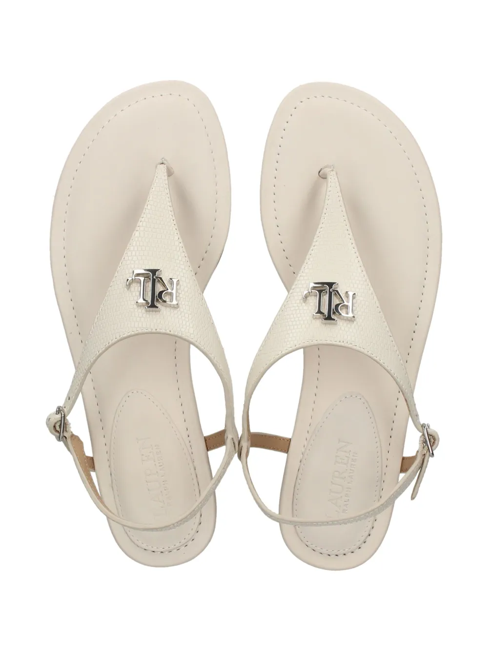 Shop Lauren Ralph Lauren Ellington Lizard-embossed Leather Sandals In White