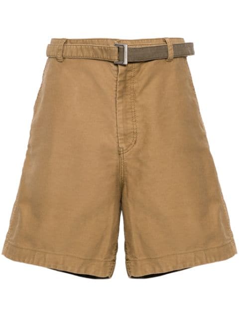 sacai belted cotton wide-leg shorts
