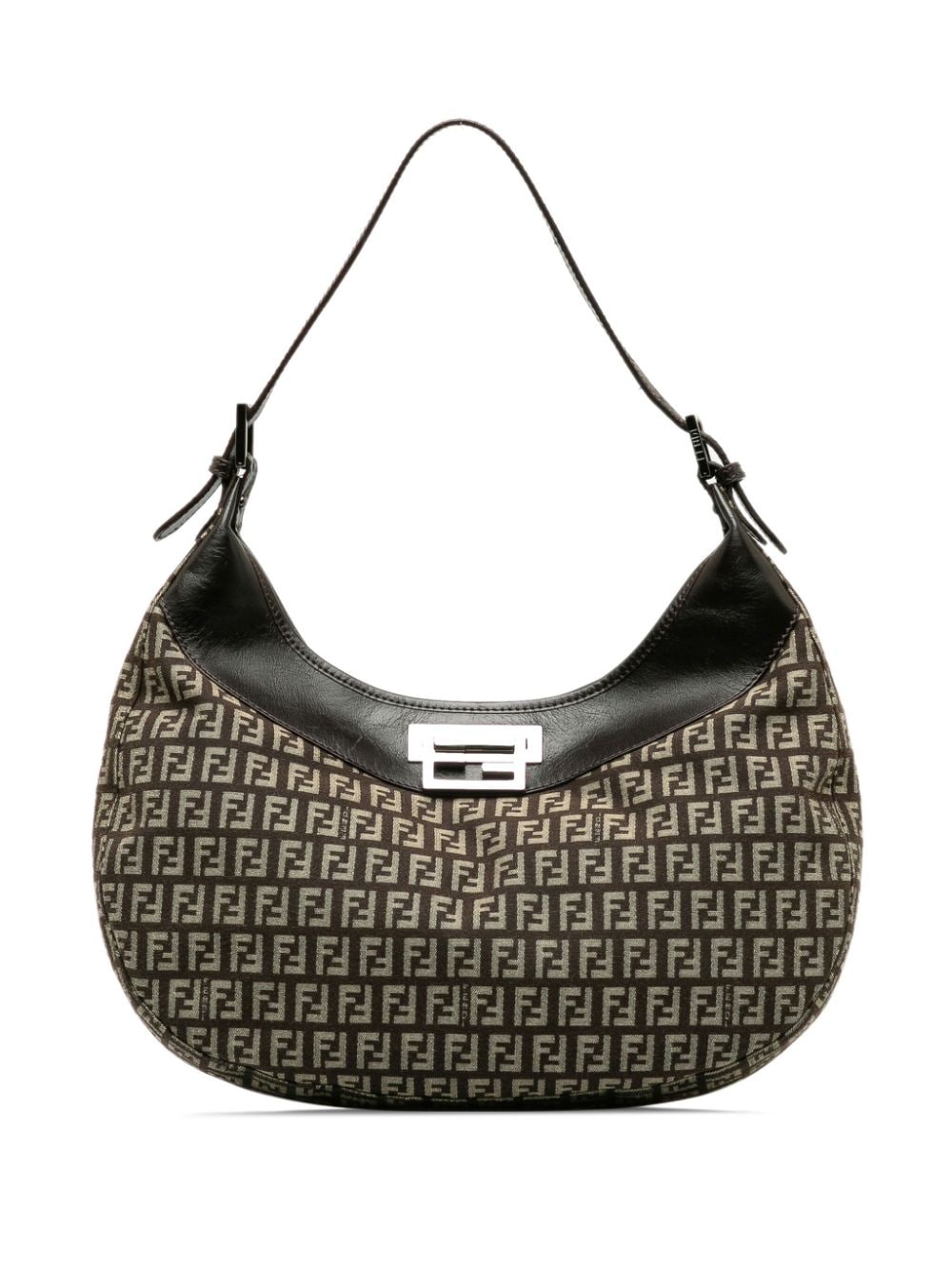 Pre-owned Fendi Zucchino-jacquard Shoulder Bag In Brown