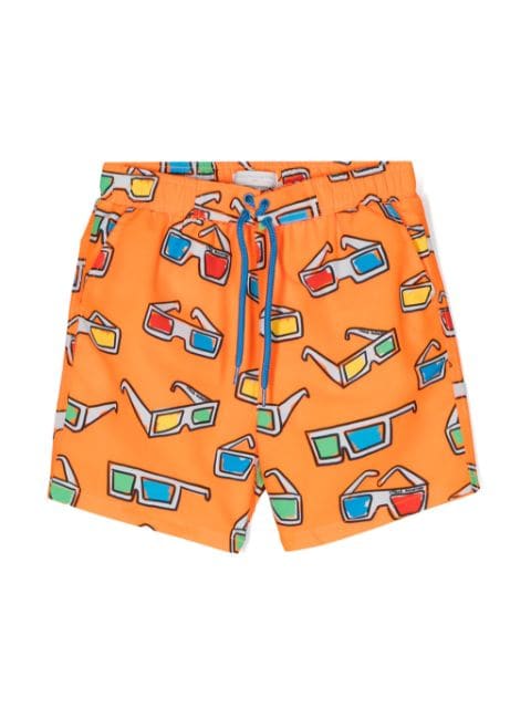 Stella McCartney Kids shorts de playa con lentes de sol estampadas