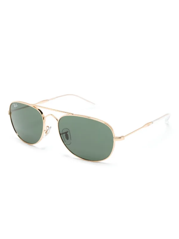 Ray-Ban White Frame Aviator Sunglasses with Gold Bridge ROUND DOUBLE BRIDGE Sunglasses in Gold and Clear Grey  main image 2