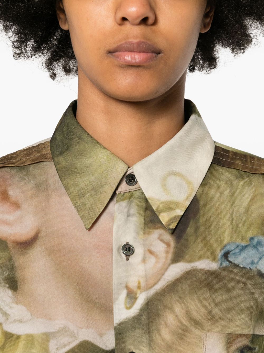Shop Comme Des Garçons Portraits-print Semi-sheer Shirt In Green