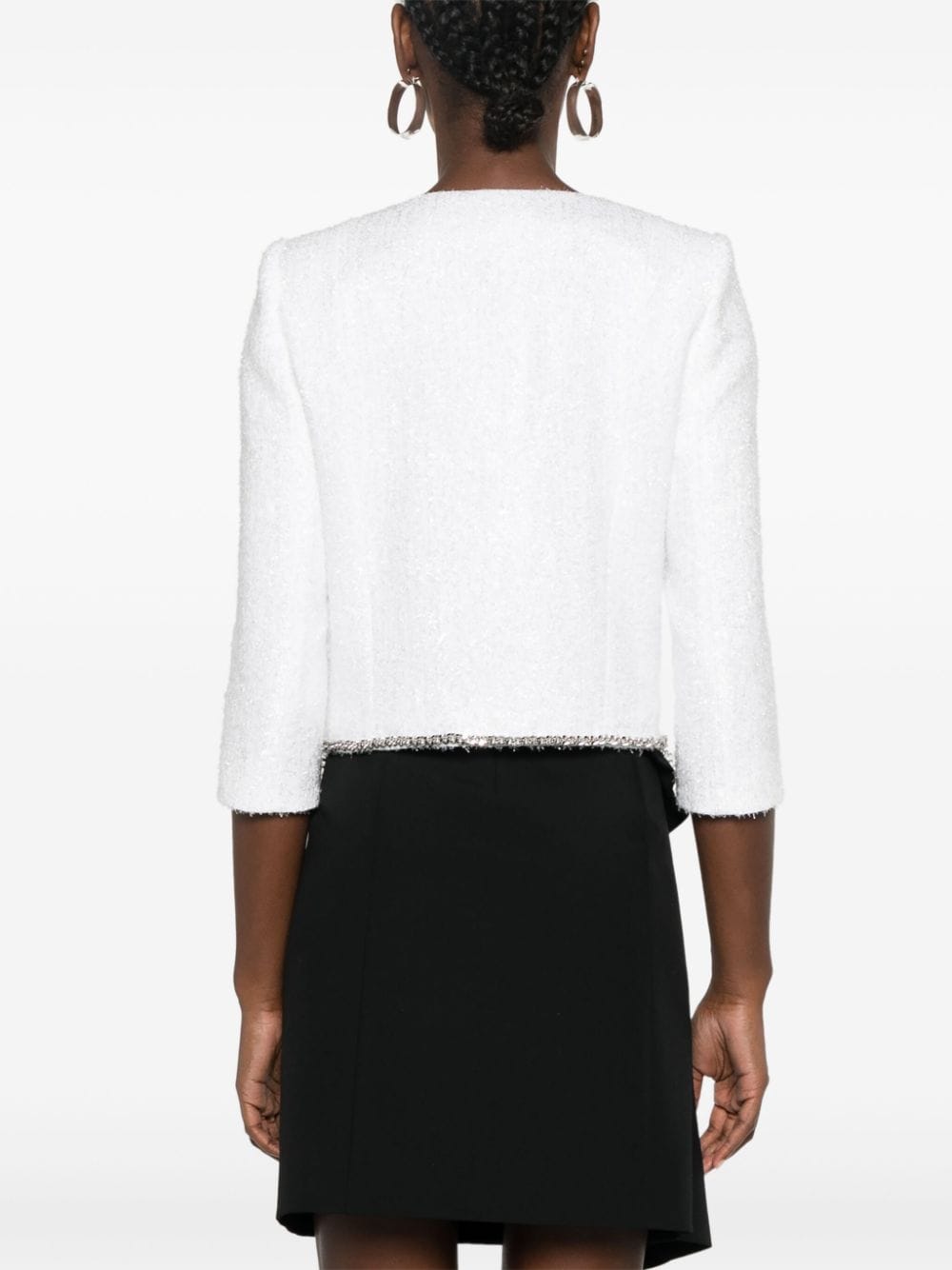 Shop Elisabetta Franchi Logo-charm Tweed Jacket In White