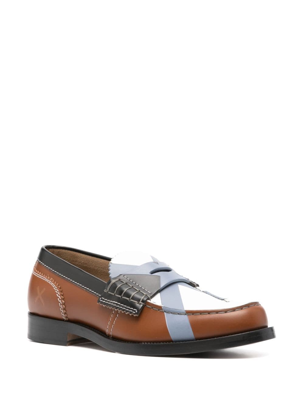 Shop College Colourblock Leather Loafers In Brown