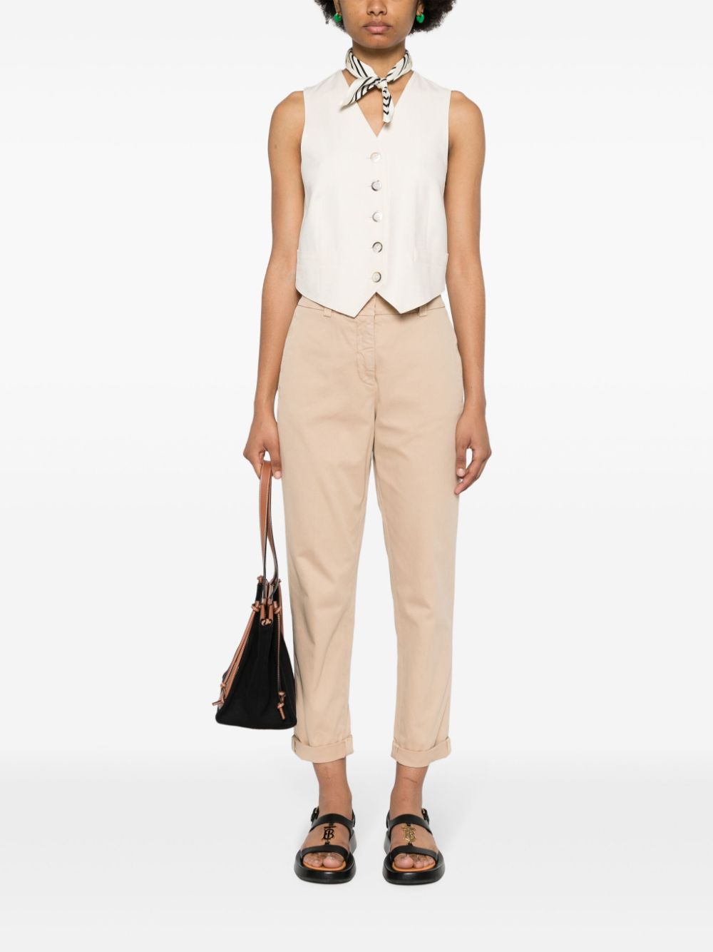 Shop Peserico Elasticated-waist Cropped Trousers In Neutrals