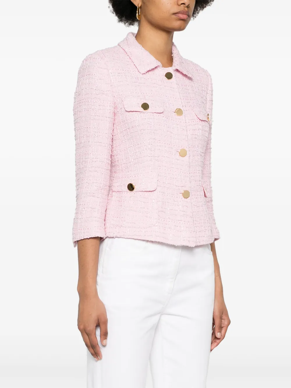 Shop Tagliatore India Tweed Jacket In Pink