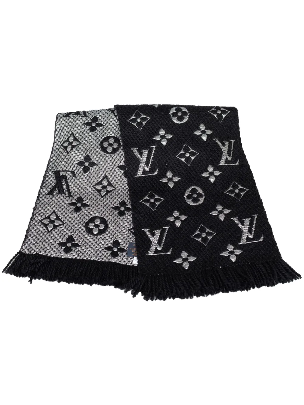 Pre-owned Louis Vuitton 2020 Logomania Fringed Scarf In Black