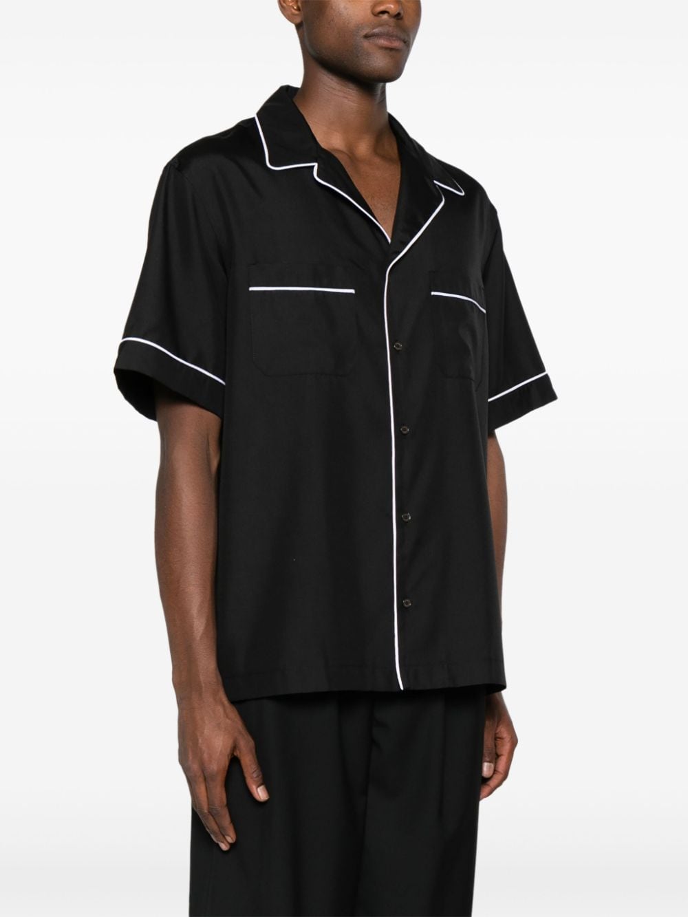 Shop Valentino Piped-trim Silk Shirt In Black