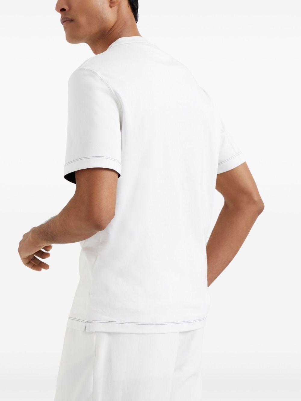 Shop Brunello Cucinelli Contrast-stitching Cotton T-shirt In White