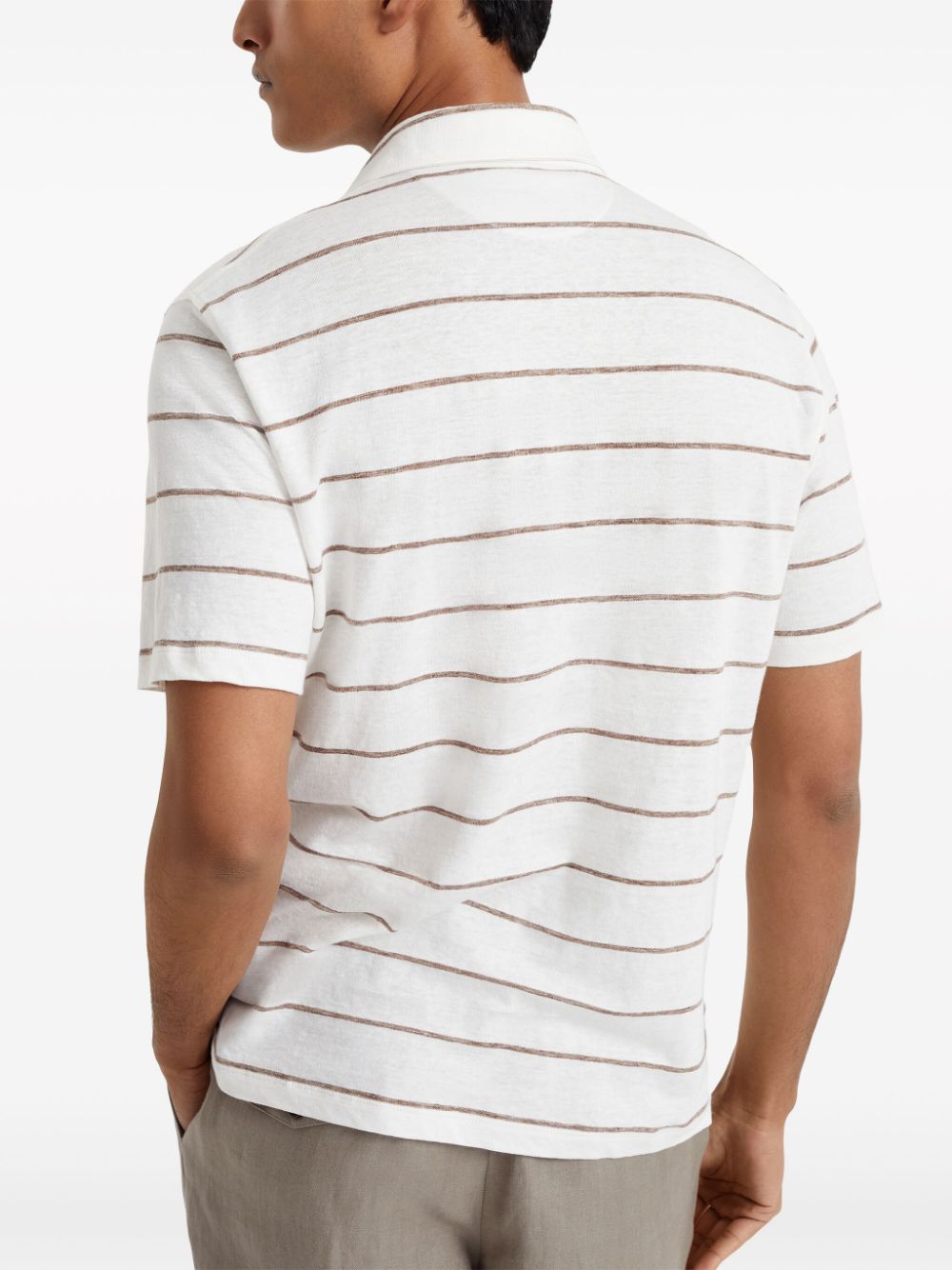 Shop Brunello Cucinelli Striped Linen-cotton Polo Shirt In White