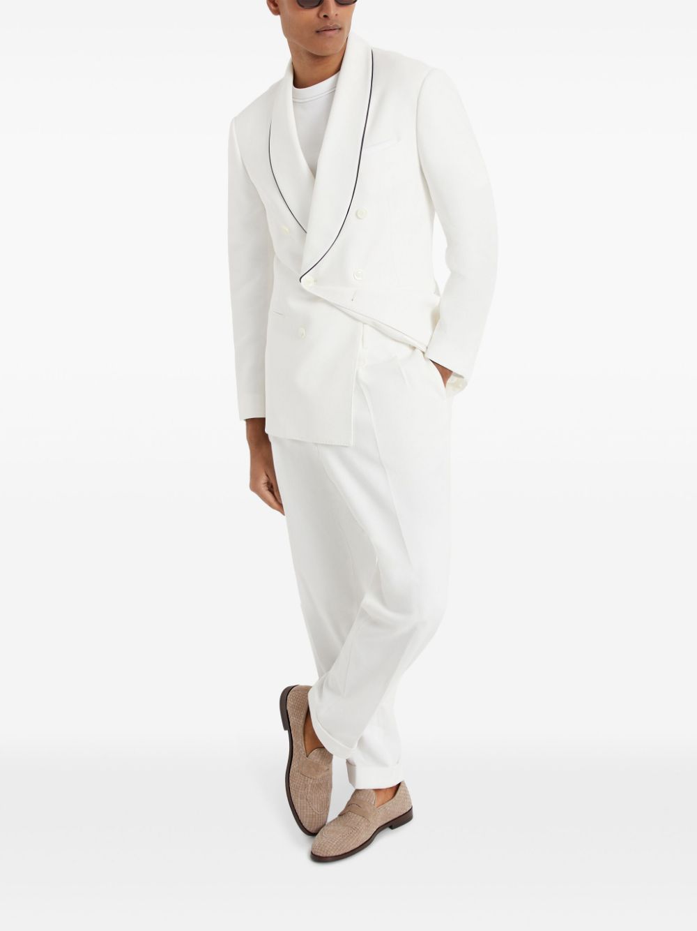 Shop Brunello Cucinelli Contrasting-trim Cotton Blazer In White