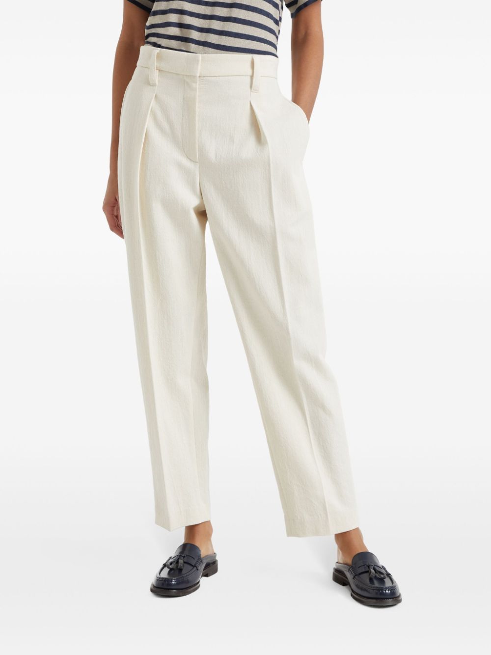 Shop Brunello Cucinelli Pleated Wide-leg Trousers In 中性色