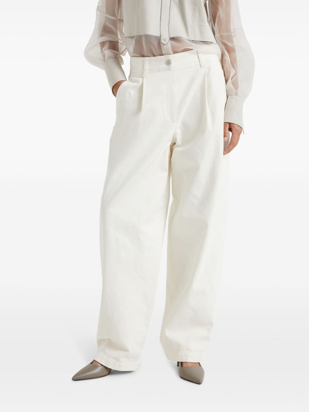 Brunello Cucinelli Geplooide jeans met wijde pijpen Wit